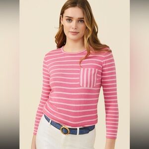 J. McLaughlin Pink and White Striped Long Sleeve Top